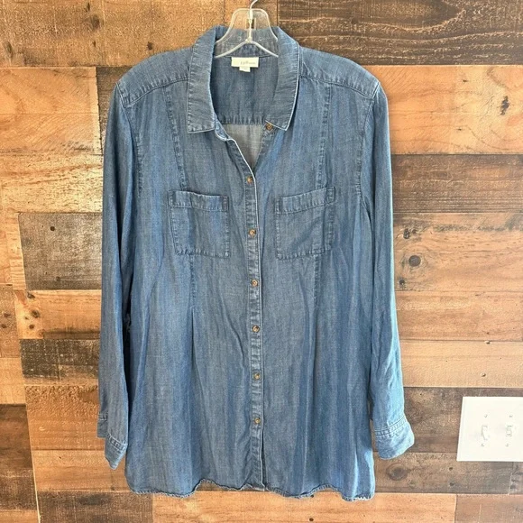 J. Jill Blue Chambray Button Down Shirt - Picture 1 of 8